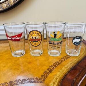 4 Beer Craft Ales Brew Pint Glasses Budweiser Goose Island Wolavere Otter Creek